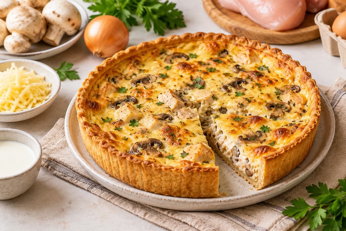 Киш Лорен с курицей и грибами